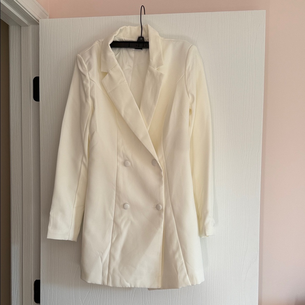 SHEIN Cream Double-Breasted Blazer
